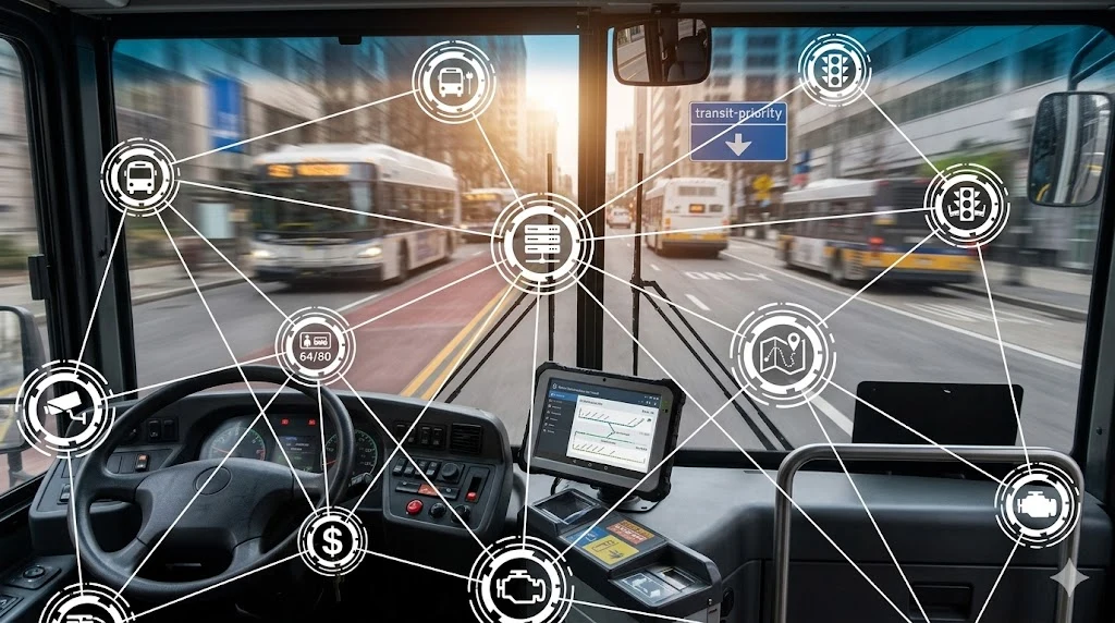Driver interacting with an onboard console and fleet monitoring systems