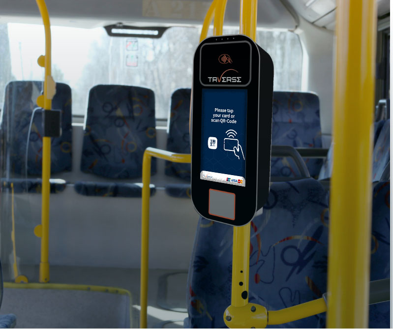 TRVERSE fare validator mounted on a transit bus